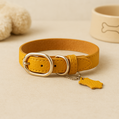 Classic Leather Dog Collar with Hangtag by HugMyPaws