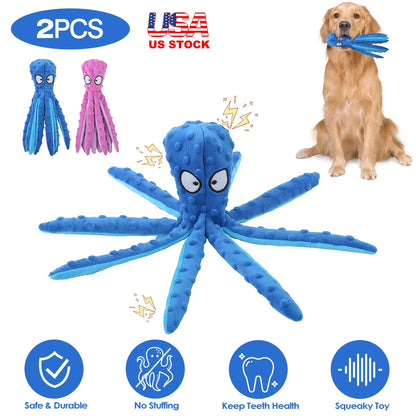 2Pcs Squeaky Dog Toys No Stuffing Crinkle Plush Octopus Dog Teething Toy