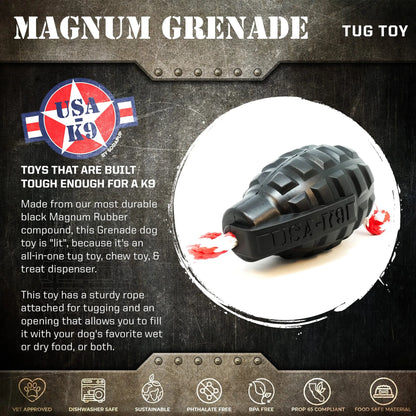 USA-K9 Magnum Grenade - Black Magnum Rubber Chew Toy