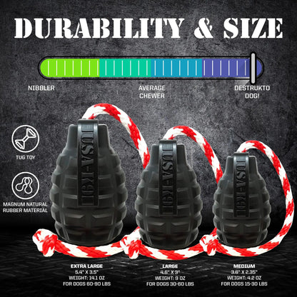 USA-K9 Magnum Grenade - Black Magnum Rubber Chew Toy for Extreme Chewers