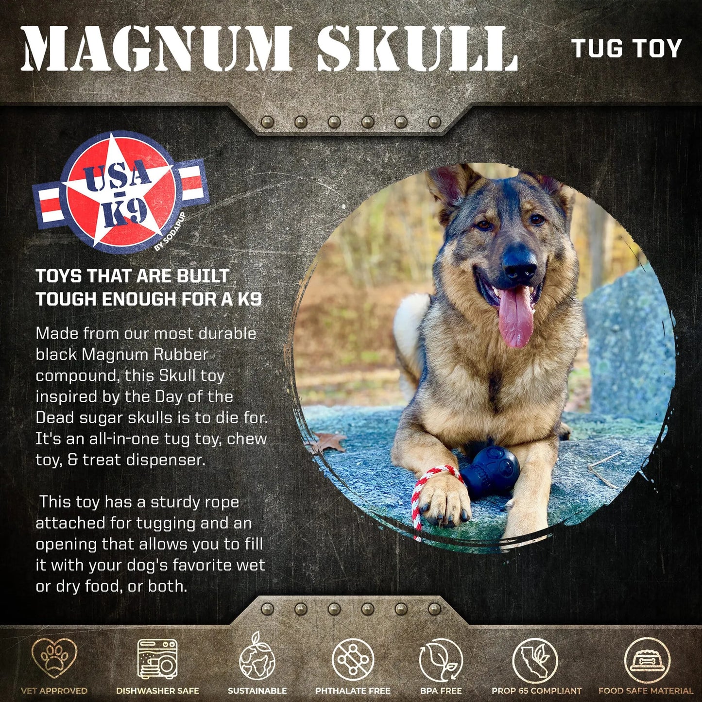 USA-K9 Magnum Skull - Black Magnum Rubber Chew Toy