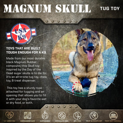 USA-K9 Magnum Skull - Black Magnum Rubber Chew Toy for Extreme Chewers