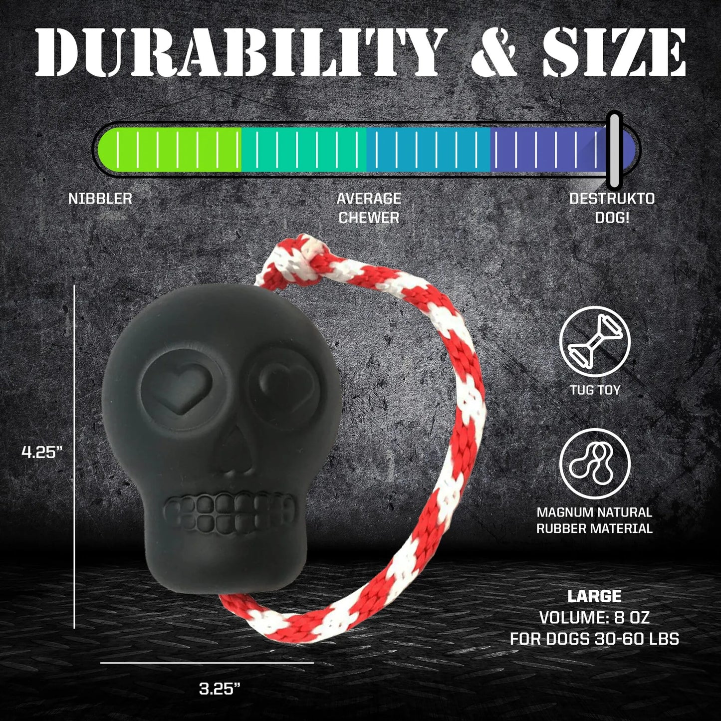 USA-K9 Magnum Skull - Black Magnum Rubber Chew Toy