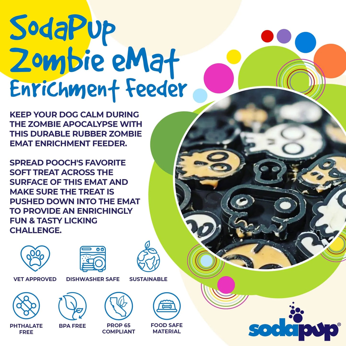 Zombie eMat - Enrichment Lick Mat for Dogs and Cats | Halloween Skull Design